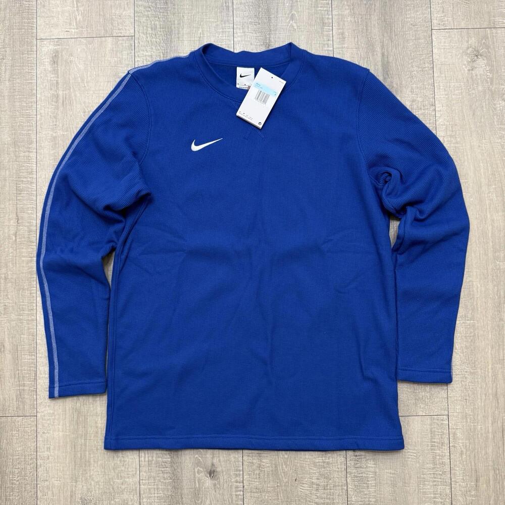 Nike Coaches Crew Blue White Grid Pullover Fleece L/S Thick Top FJ9547 493